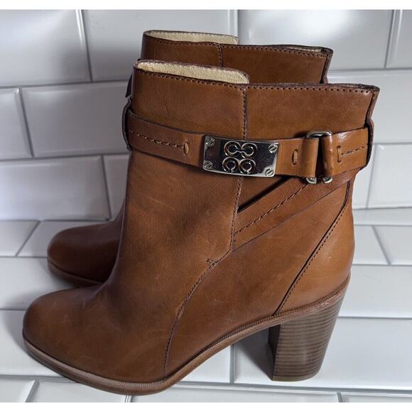 Coach Kasandra Chestnut Brown Leather Block High Heel Ankle Boots A7094 Size 8B - Picture 2 of 8